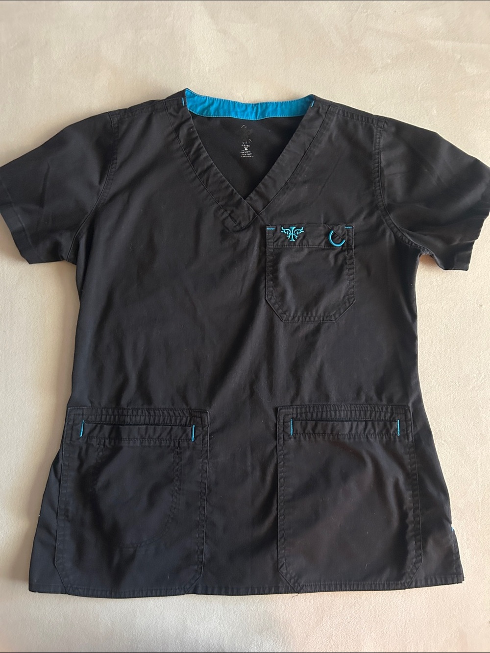 Wilson Black Kids Short Sleeve Scrub Top with Teal Trim
